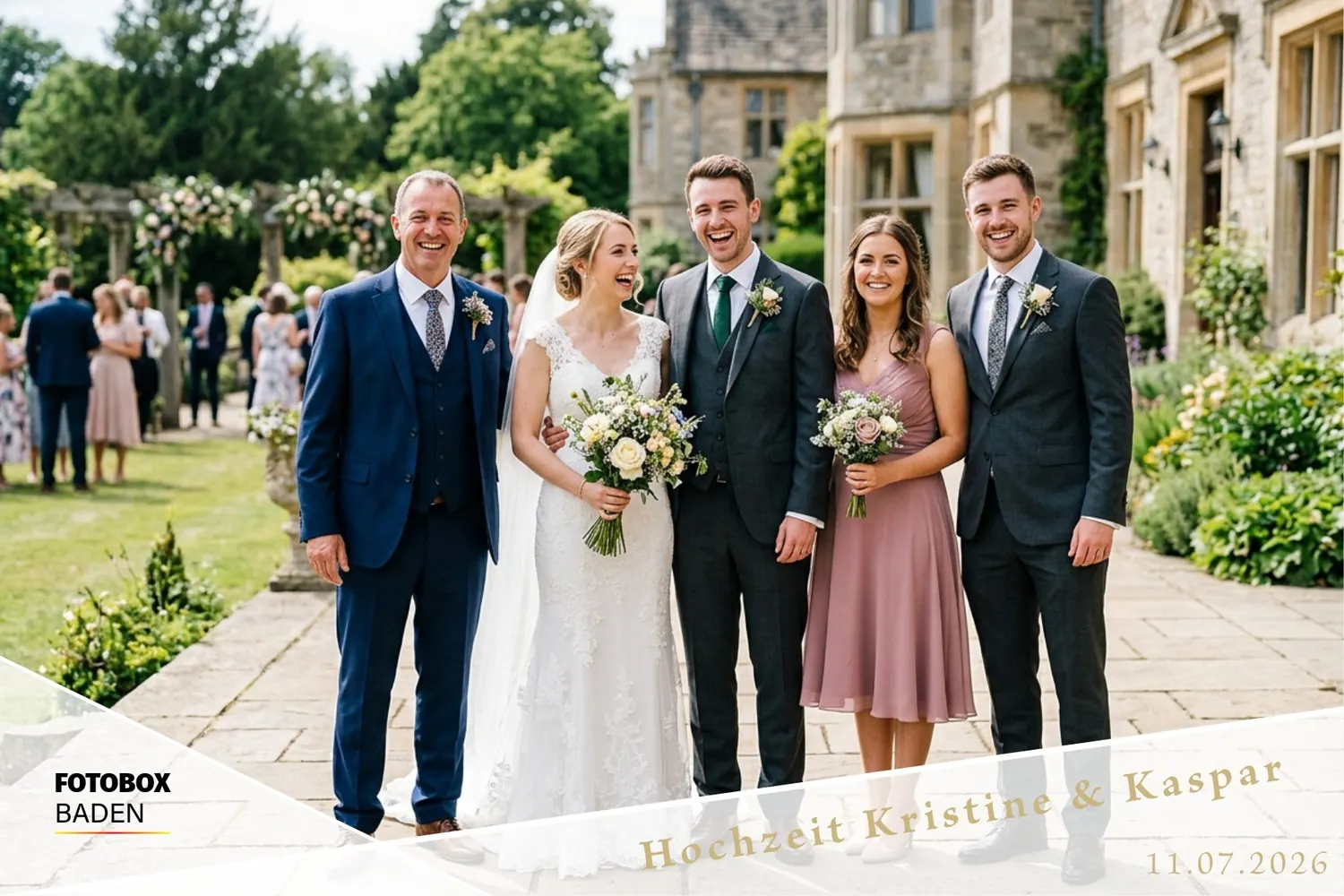 Beispiel-Overlay für eine Hochzeit mit Hochzeitsgesellschaft im Garten